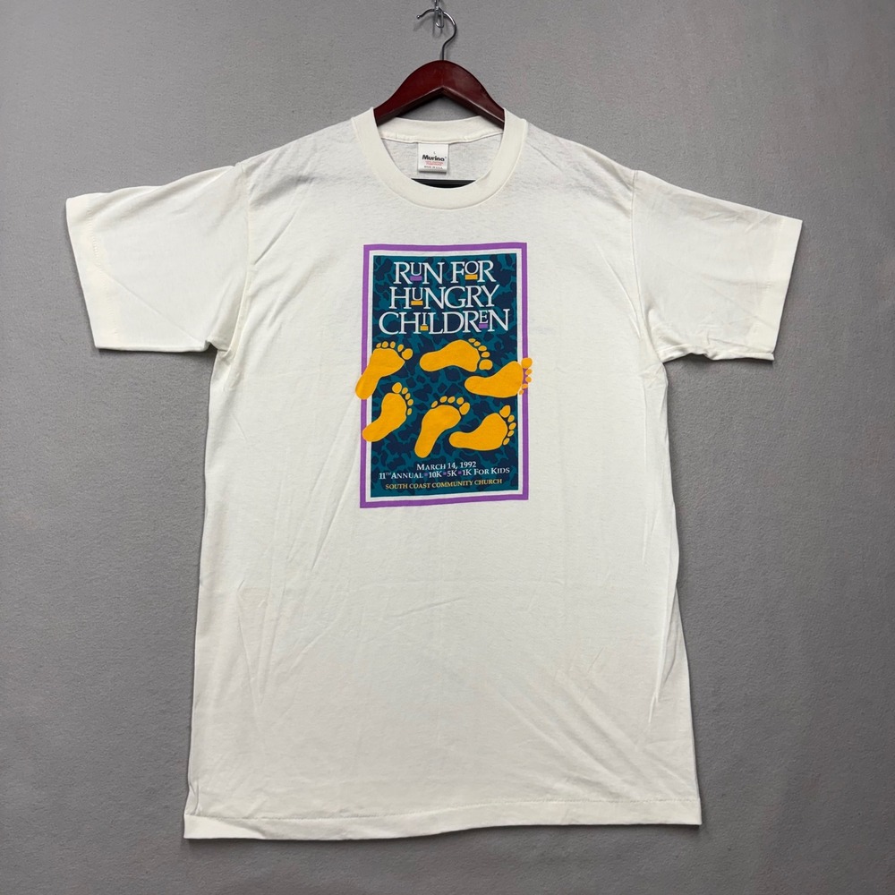 Murina T-Shirt Mens L White 1992 Run For Hungry Children Vintage 90s USA Made